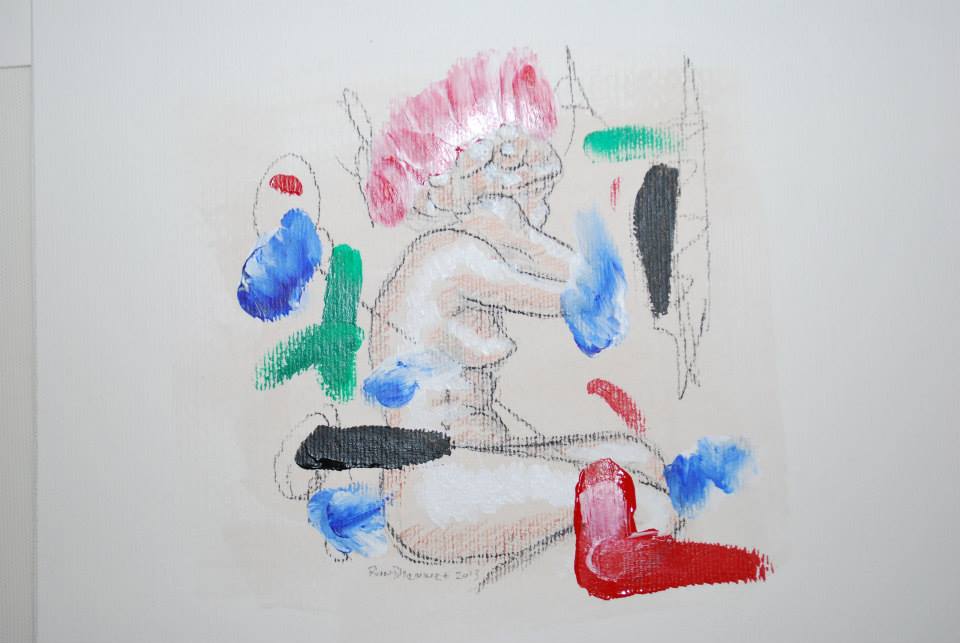 Painted Nude Statue on Paper